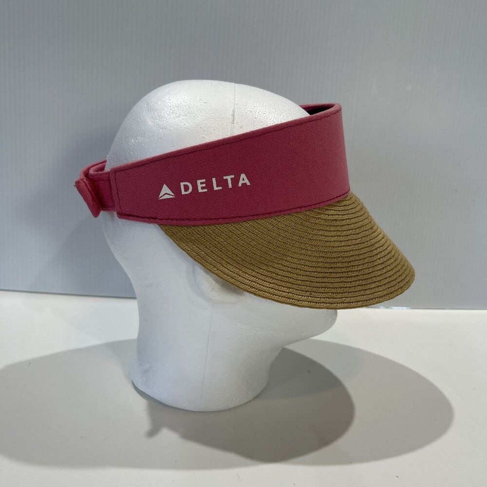 Delta Airlines Promotional Sun N Sand Adjustable Straw Hat Visor Pink